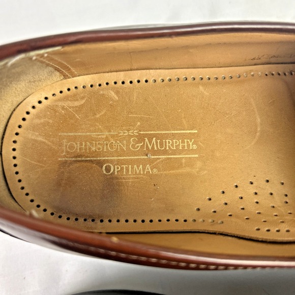 Johnston & Murphy Optima Sz 9.5 C Brown Leather Tassels Wing Tip Slip On Preppy - Picture 9 of 13
